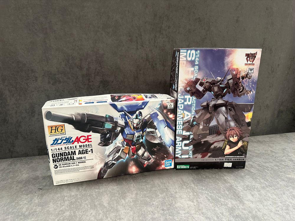 Lot 265: A Pair of Japanese Anime/Mecha Plastic Model Kits: Bandai HG 1/144 Gundam AGE-1 Normal and Kotobukiya Shiranui