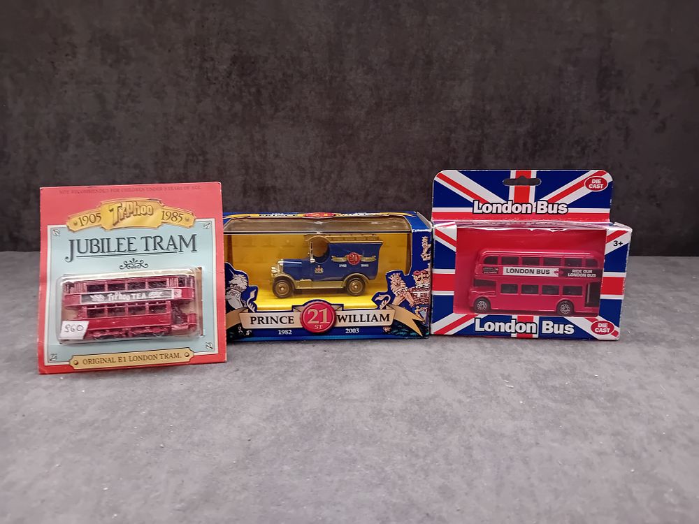 Lot 176: Three Lledo and Other Commemorative Die-Cast Models, including Prince William 21st Birthday Van