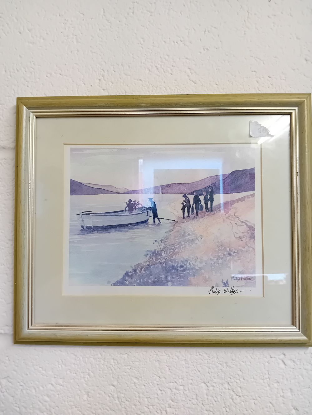 Lot 446: Philip Walker, Original Watercolor Painting, Coastal Scene with Boat and Figures