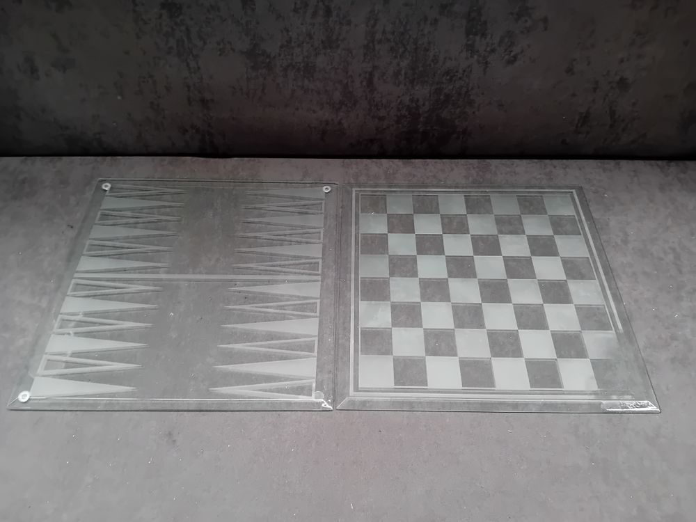 Lot 235: Two Modern Crystal Glass Game Boards, comprising a Chess Board and a Backgammon Board
