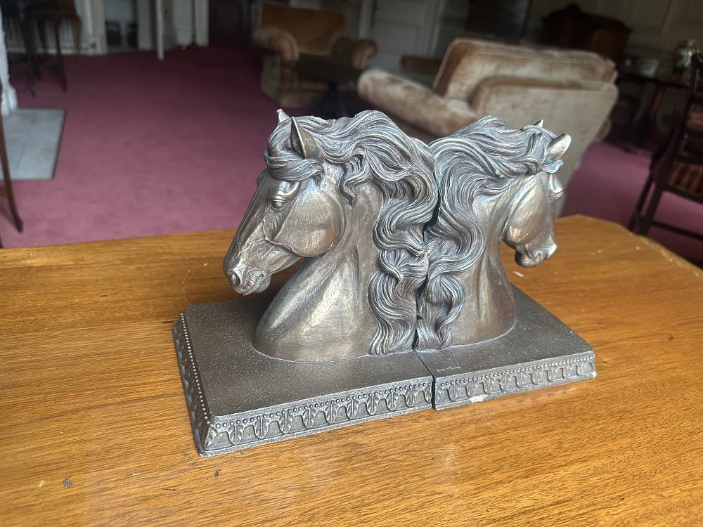 Lot 1028: A Pair of Resin Horse Head Bookends, Dated 2002, Signed Jerome