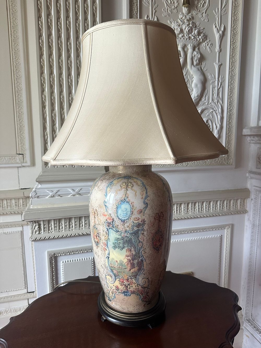 Lot 1032: A Pair of Polychrome Porcelain Table Lamps, in Rococo Revival Style