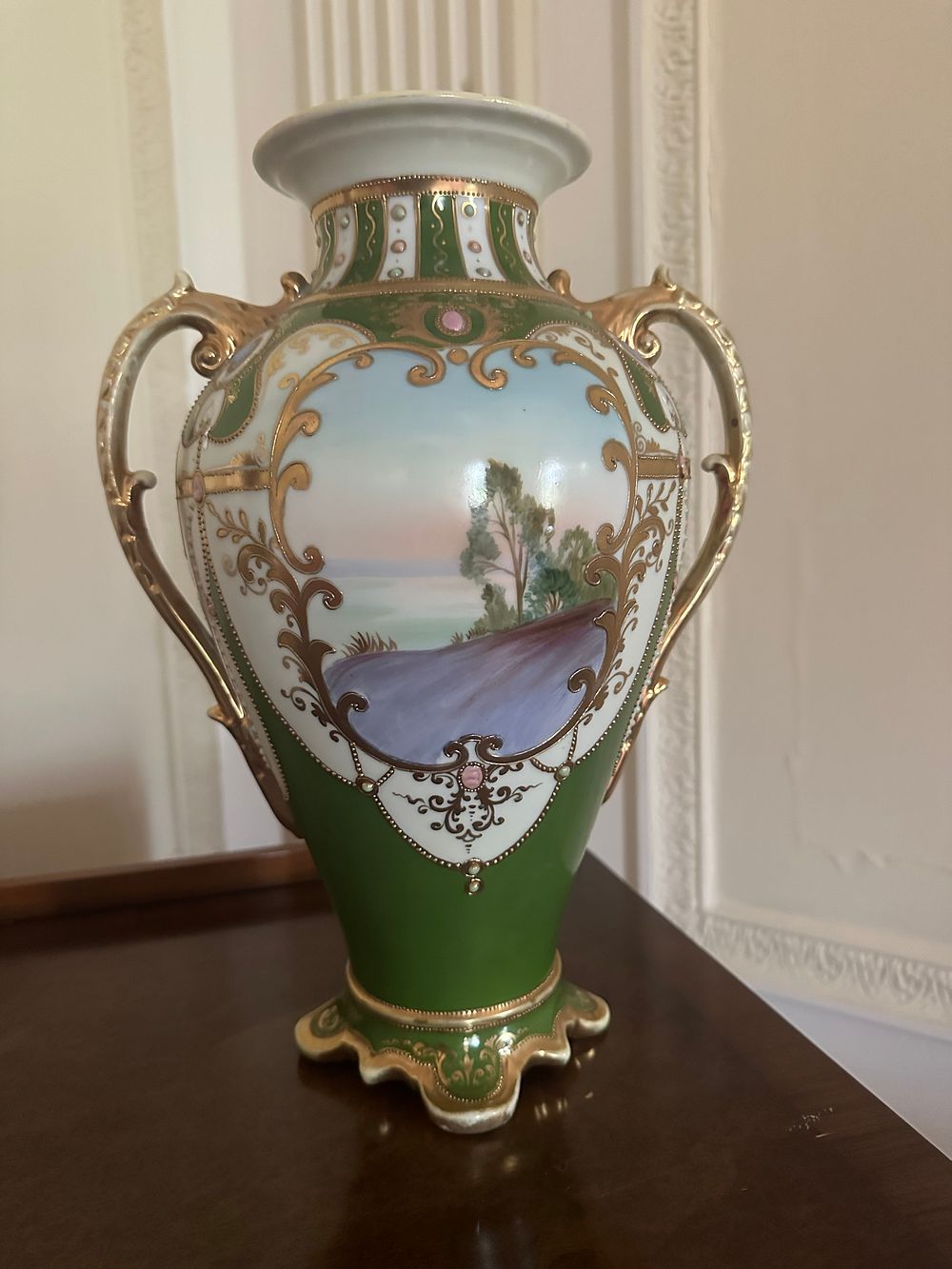 Lot 1035: A Noritake (Nippon) Rococo Revival Gilt and Hand-Painted Porcelain Double-Handled Urn-Form Vase, Early 20th Century