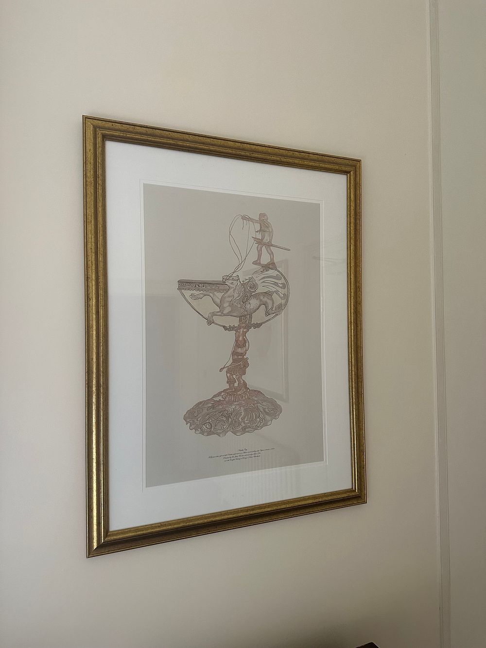 Lot 1043: A Framed Print Depicting a German Silver-Gilt and Shell Nautilus Cup