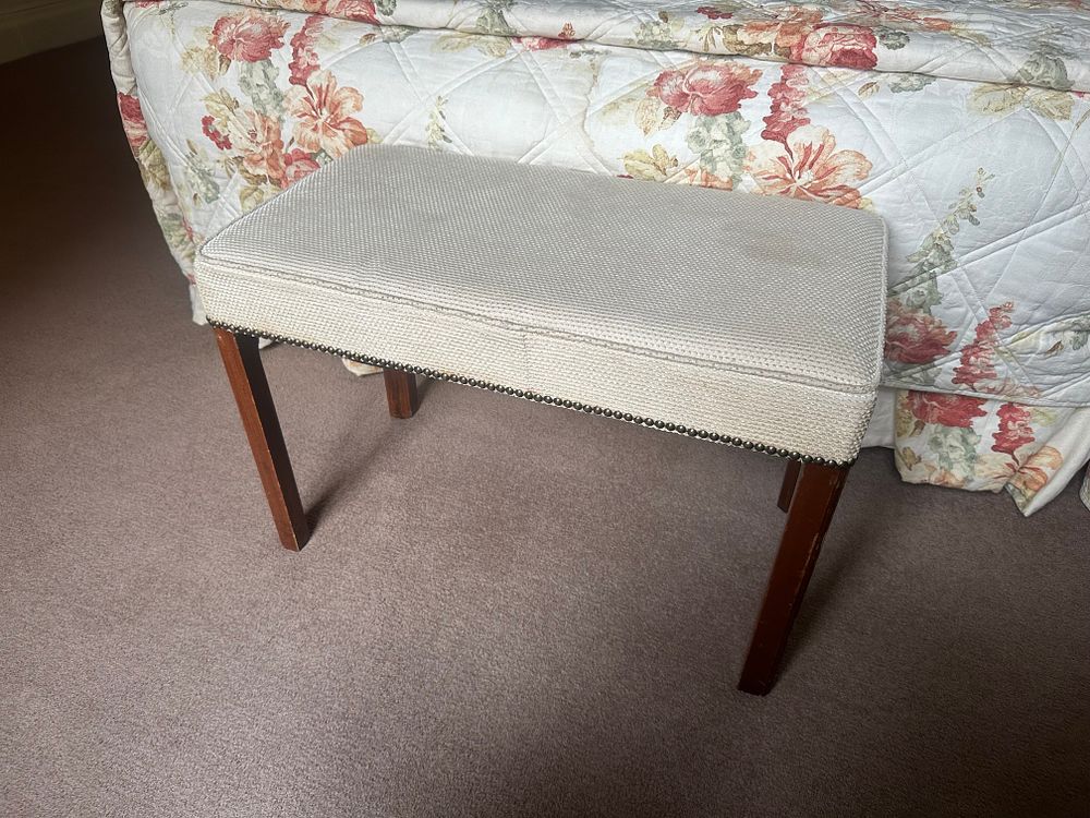 Lot 1050: A 1940s Mahogany and Upholstered Bench