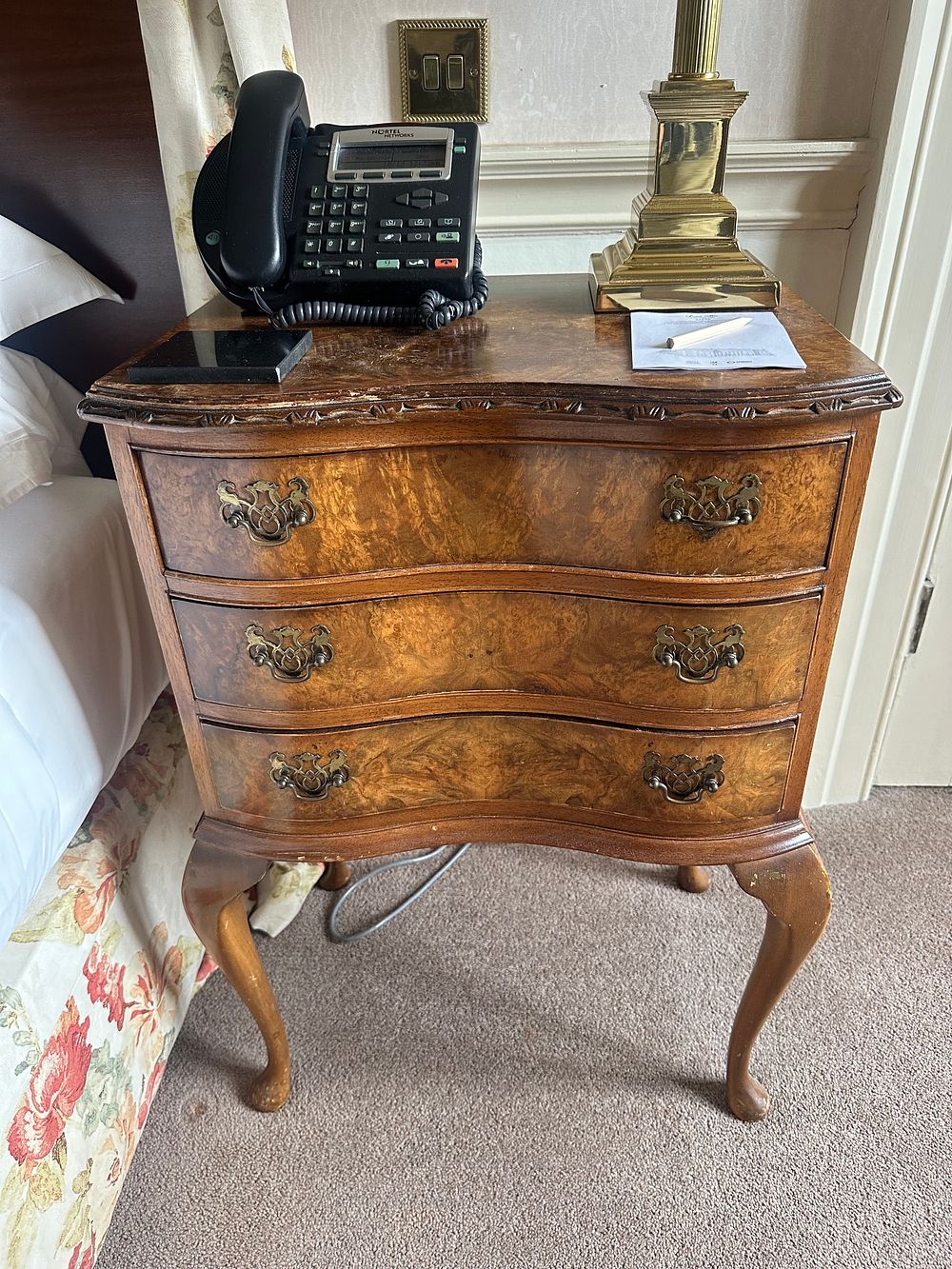 Lot 1072: A Pair of Antique Burr Walnut Serpentine Front Bedside Chests of Drawers