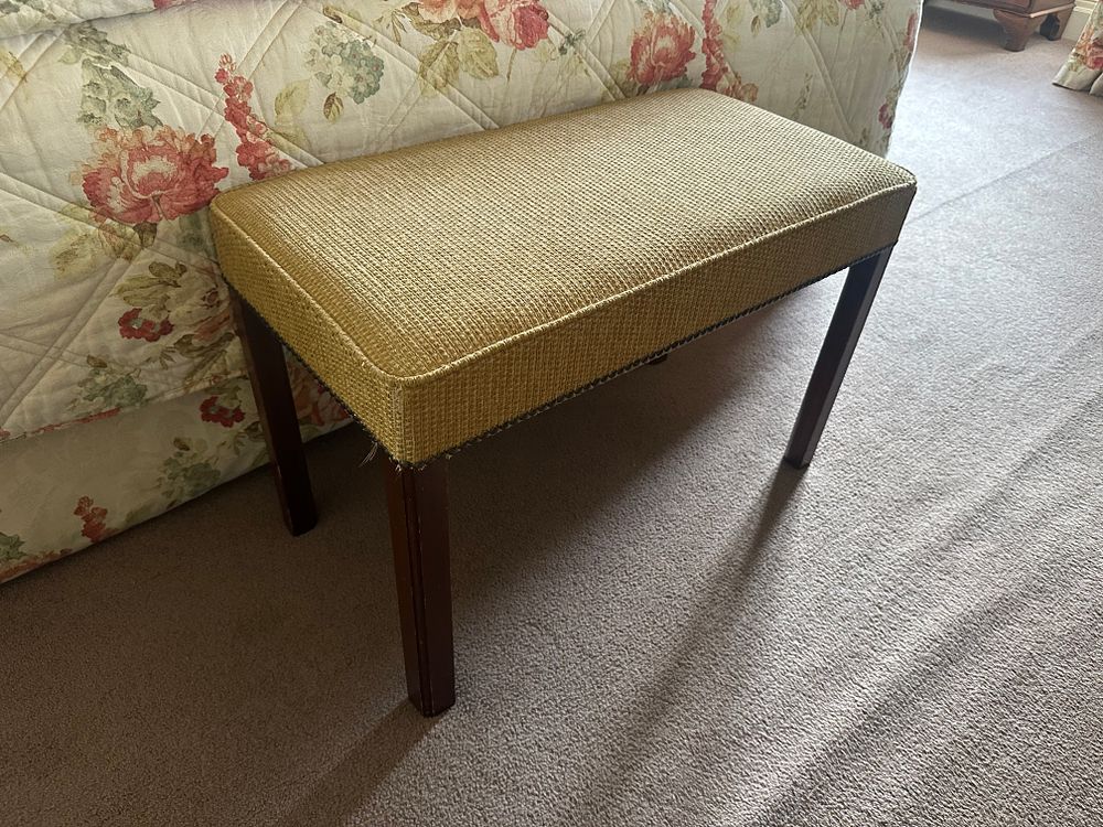 Lot 1075: 1940s Mahogany and Upholstered Bench