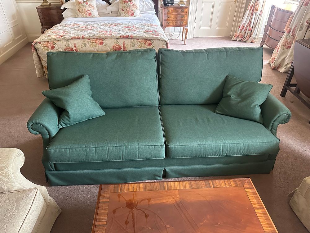 Lot 1084: Warwick 2 Seat Sofa in Deep Green Woven Fabric