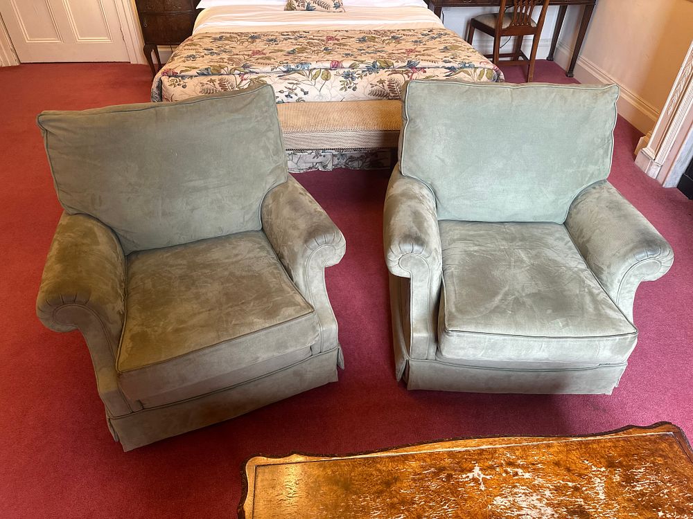 Lot 1095: A Pair of Templeton Furniture 'Moss Green' Performance Velvet Chairs