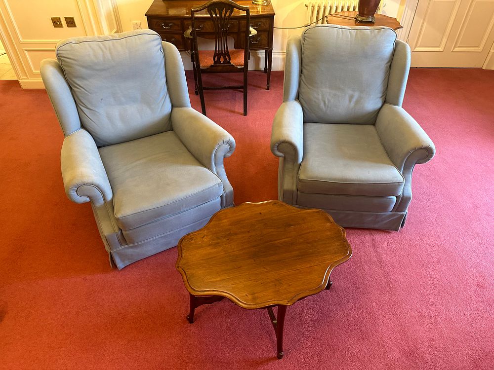 Lot 1159: A Pair of Louis XV Style Armchairs and a Coffee Table, 20th Century