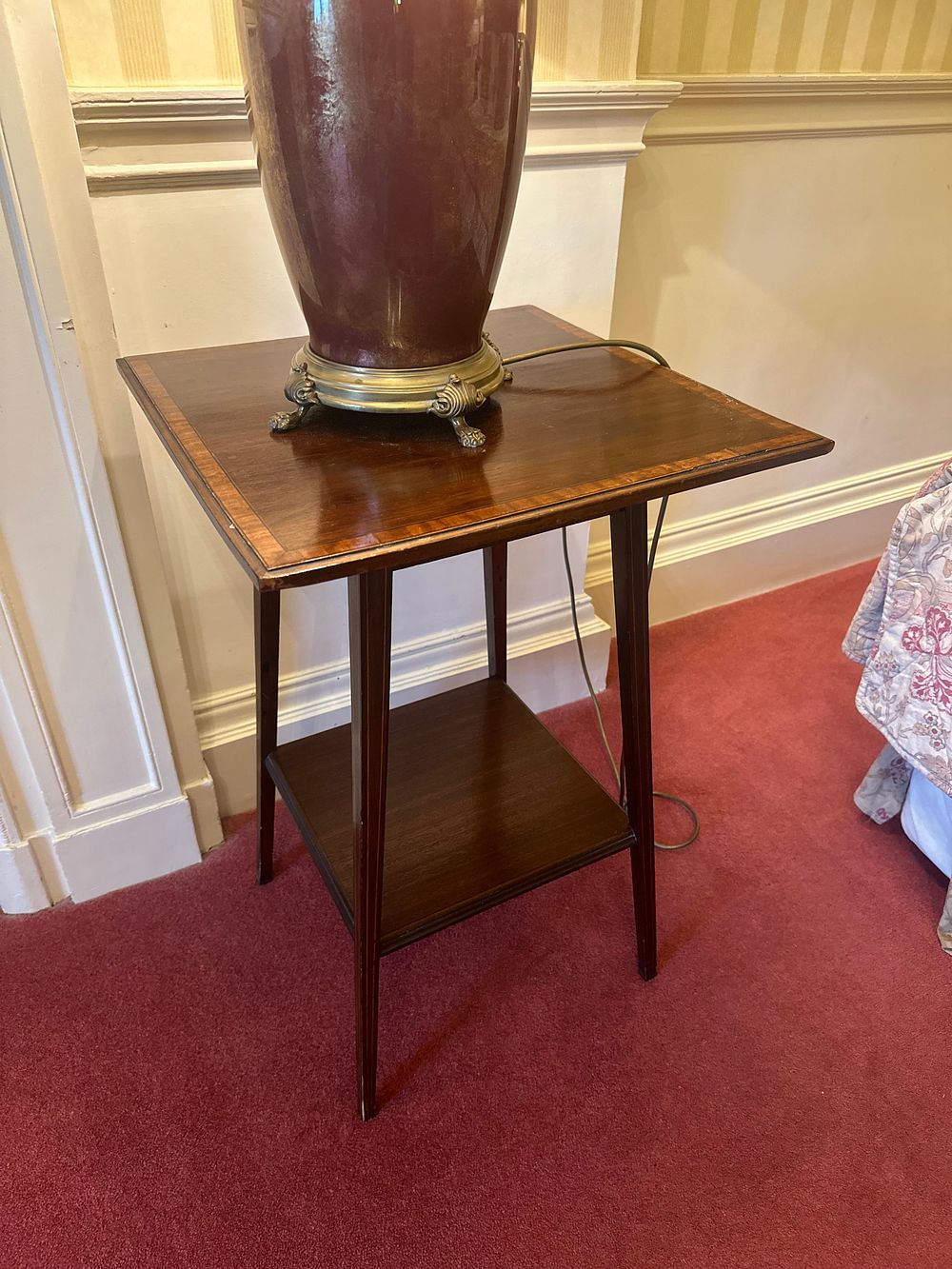 Lot 1165: Edwardian Mahogany Inlaid Two-Tier Occasional Table