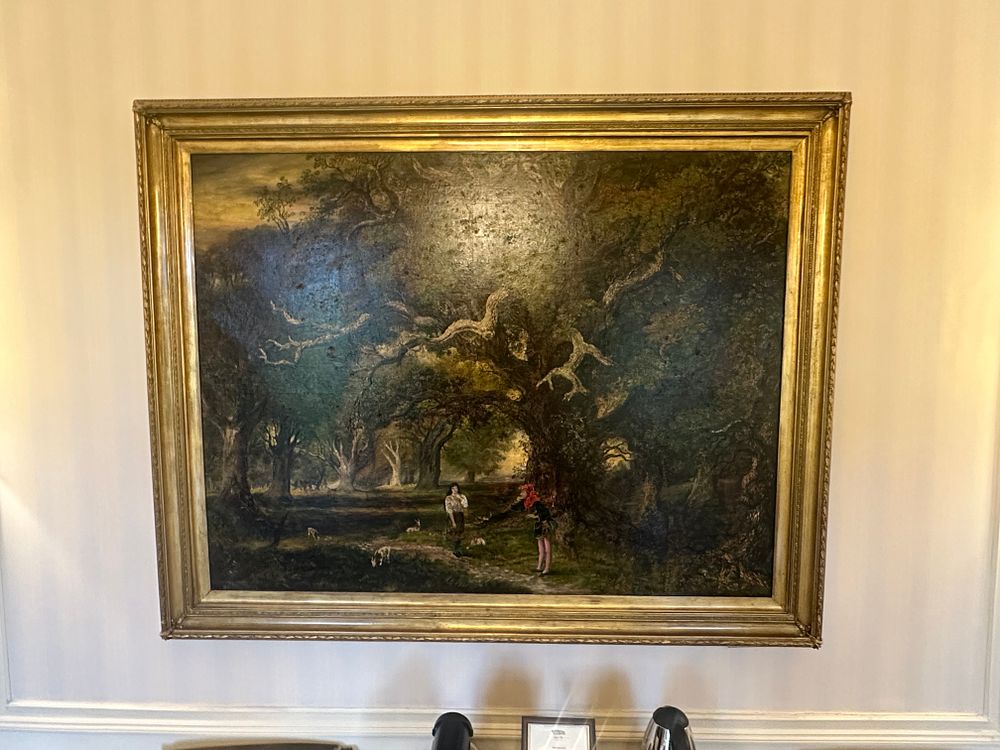 Lot 1214: Albert Edward Ash (19th Century), An Allegorical Forest Landscape with Two Figures and Goats