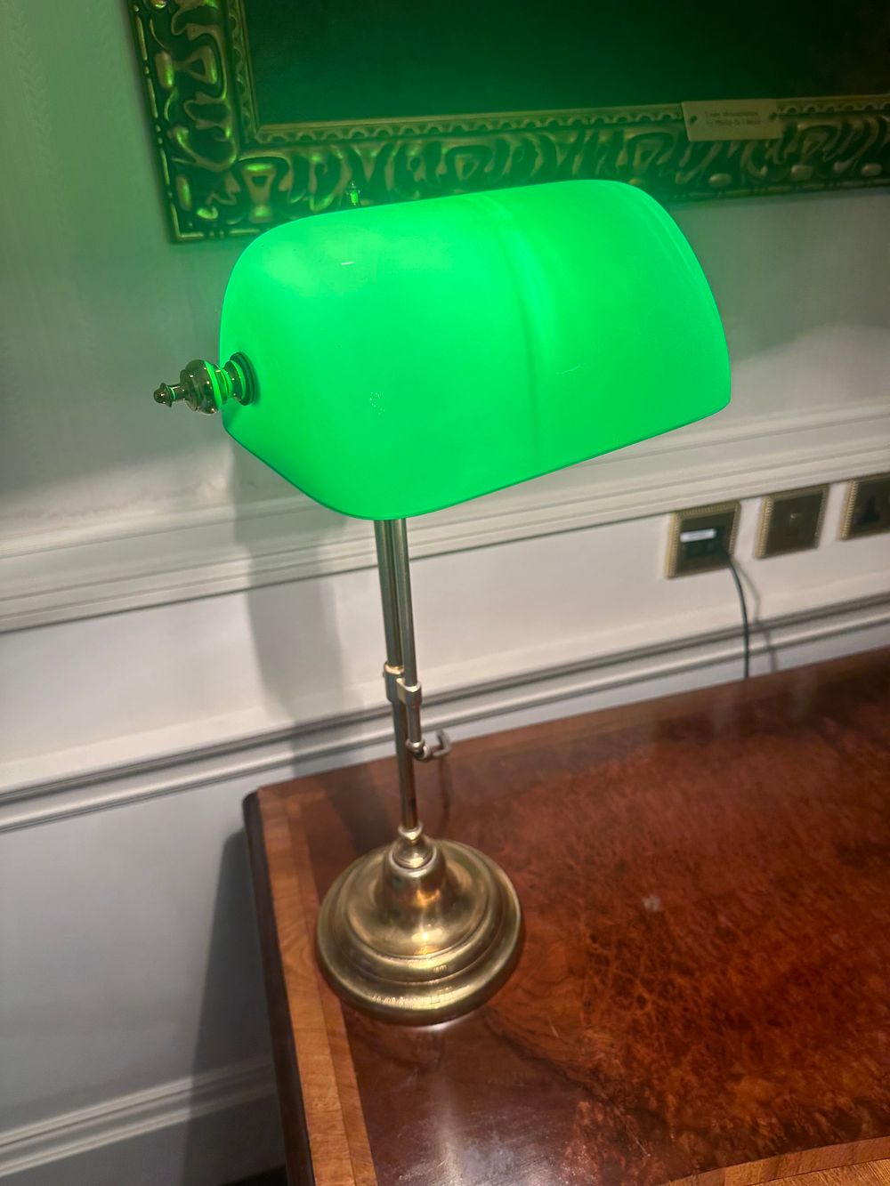 Lot 1218: A Vintage Brass Banker's Lamp with Green Glass Shade