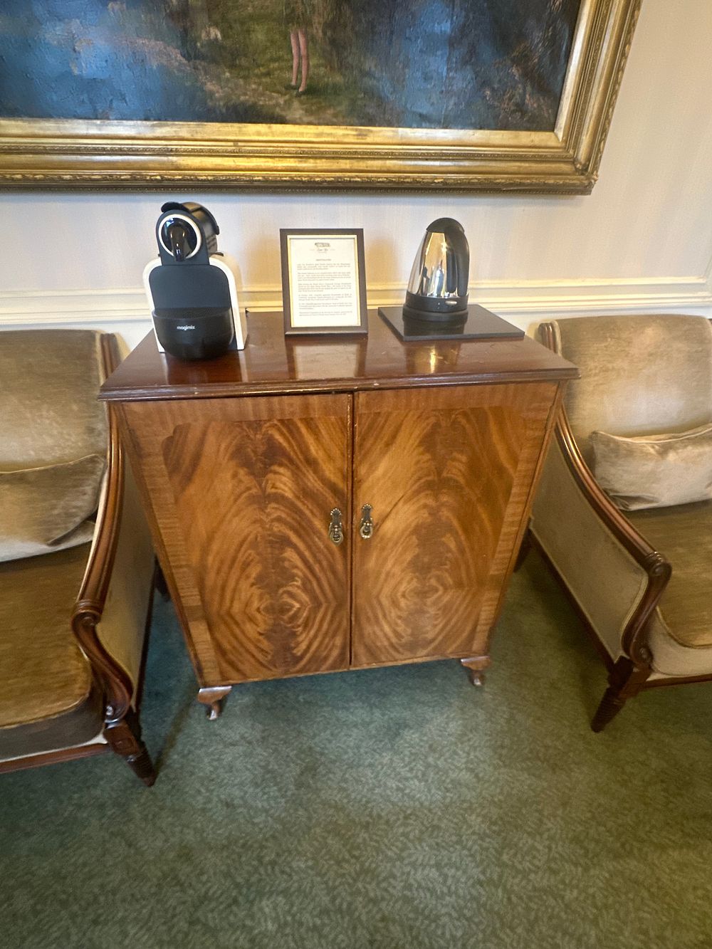 Lot 1230: A Late Georgian or Regency Revival Style Veneered Wood Mini Bar Cabinet with Fitted Interior