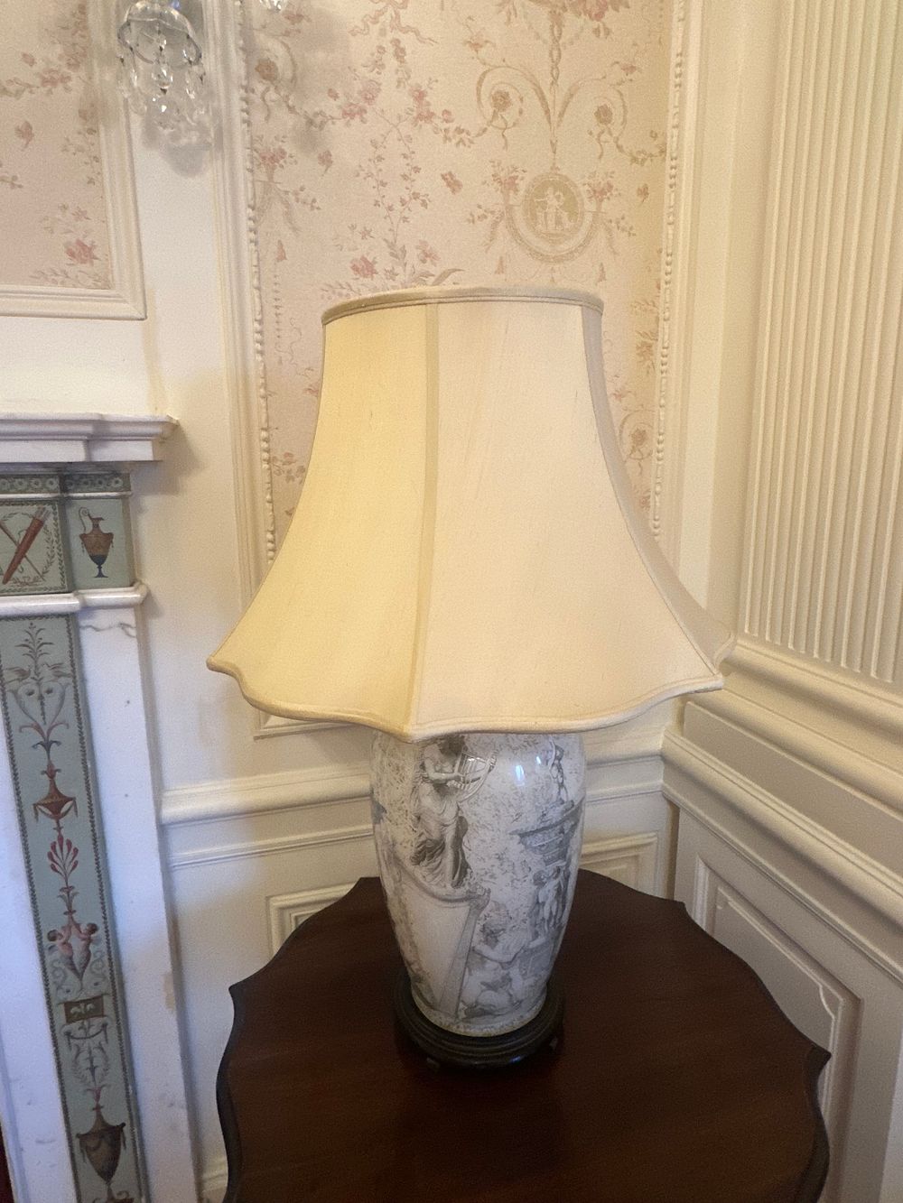 Lot 1242: A Large Porcelain Table Lamp with Neoclassical-Style Monochrome Decoration