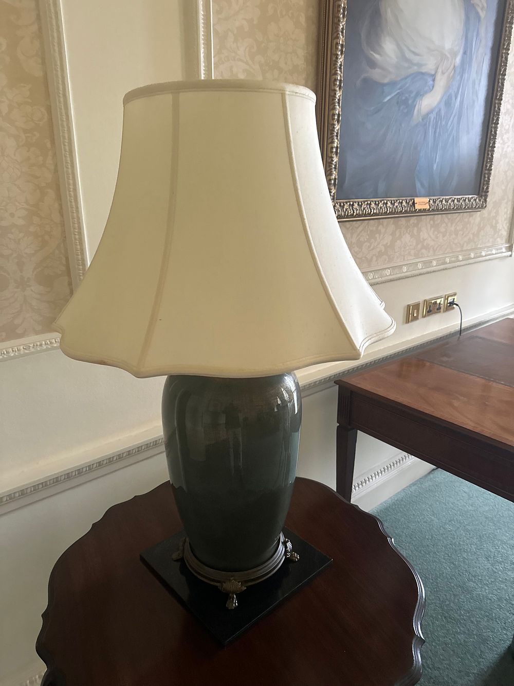 Lot 1278: A Large Green Glazed Ceramic Urn-Form Table Lamp