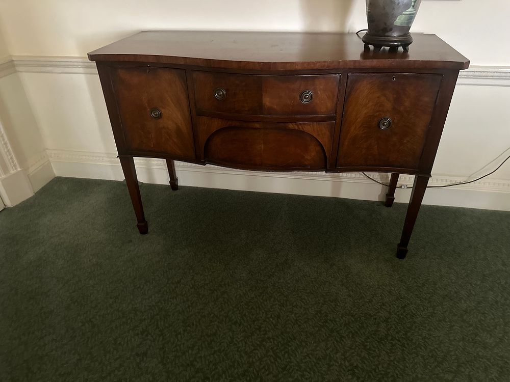 Lot 1284: Old English Inlaid Mahogany Hepplewhite Style Serpentine Bow Front Sideboard