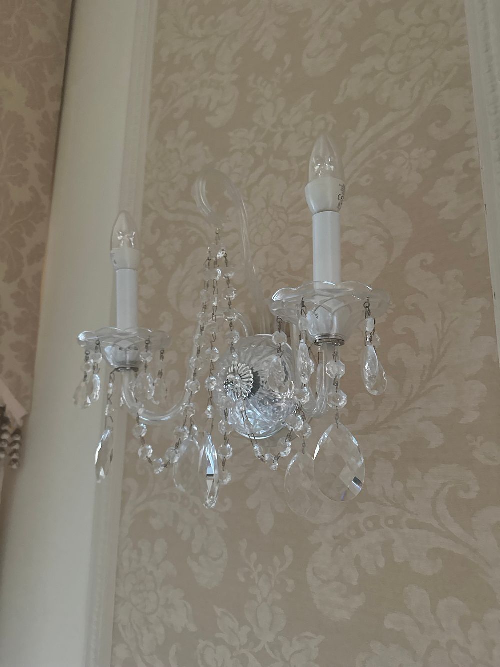 Lot 1288: A Pair of 20th/21st Century Rococo-Revival Style Two-Light Crystal Wall Sconces
