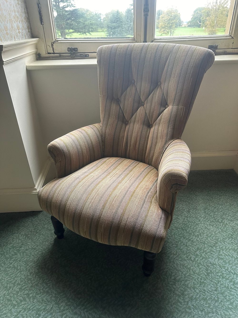 Lot 1313: A 20th Century Button-Tufted Wingback Armchair