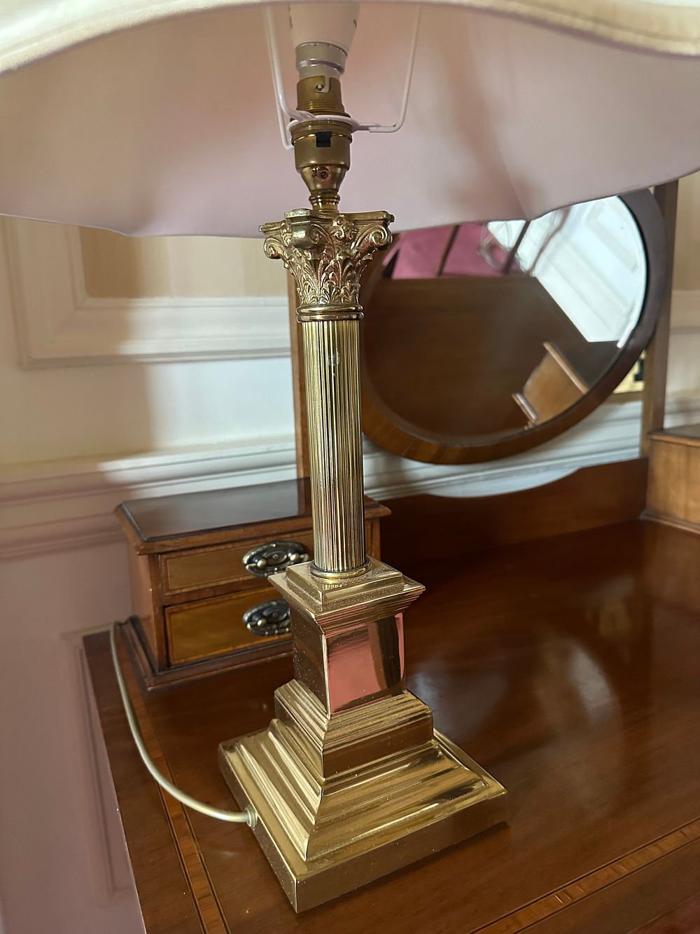 Lot 1340: Three Brass-Toned Corinthian Column Table Lamps