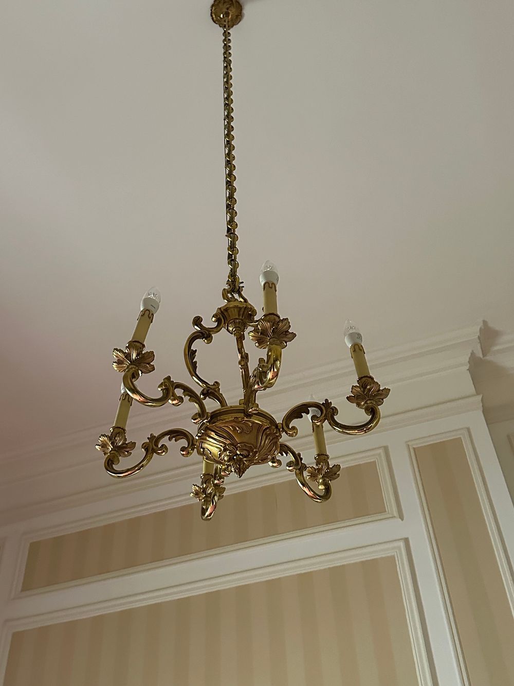 Lot 1344: A French Gilt Bronze Eight-Light Chandelier in the Rococo Revival Taste