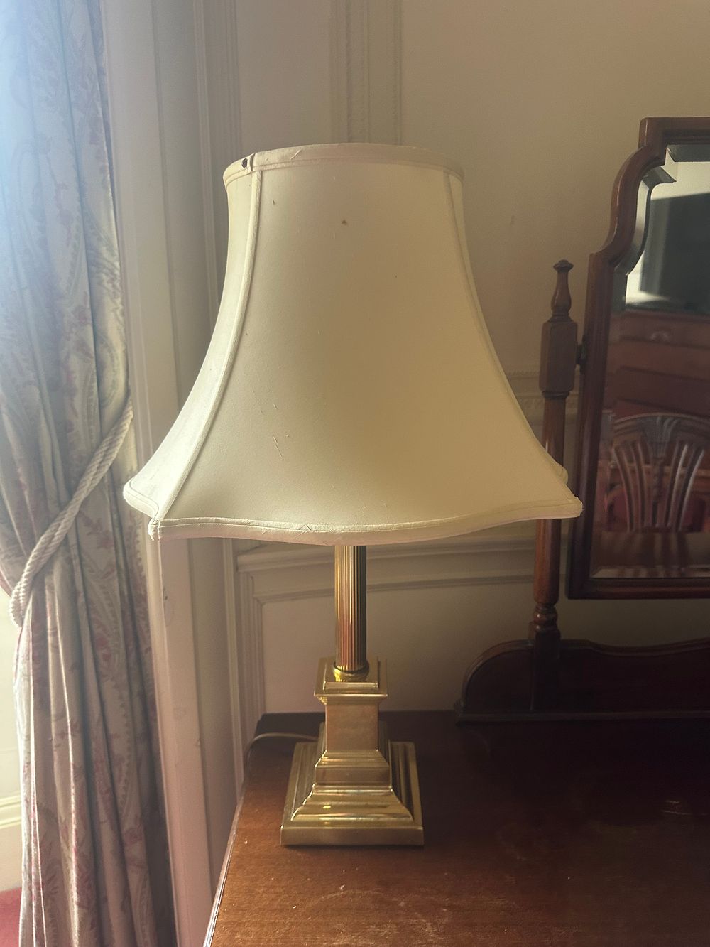 Lot 1361: Three Neoclassic Style Brass Column Table Lamps, possibly Baldwin, 1970s/1980s
