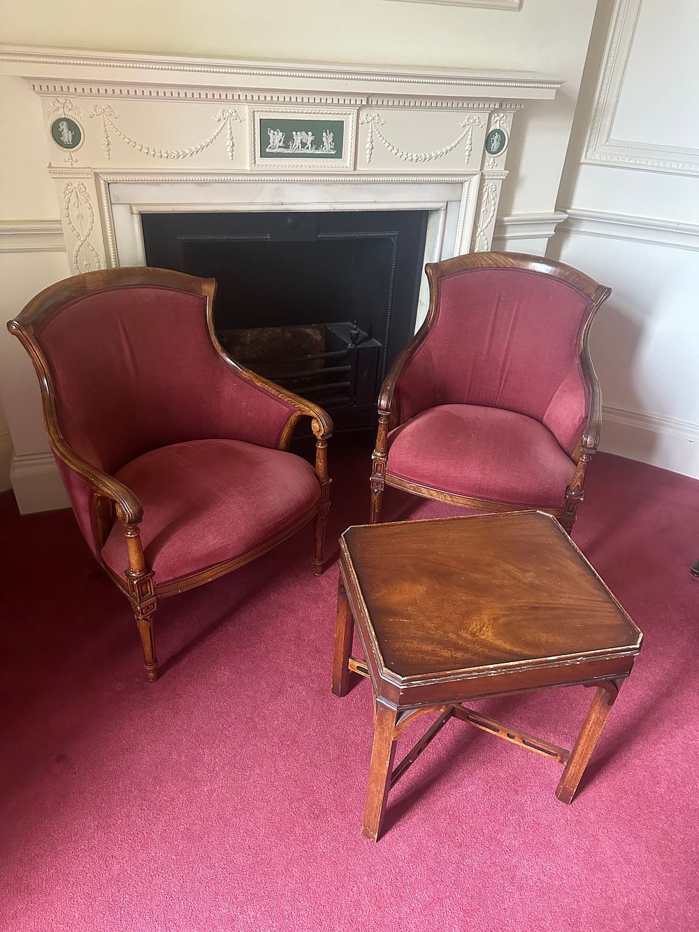 Lot 1362: A Set of 2 Armchairs and a Table, in a Period Style, likely Mahogany