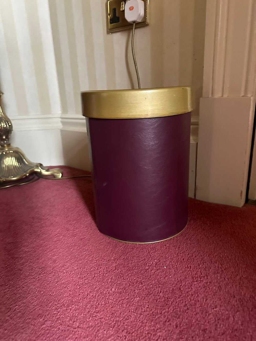 Lot 1387: A Contemporary Plum Faux Leather Cylindrical Waste Bin
