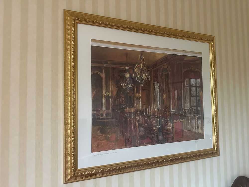 Lot 1395: A Framed Impressionistic Print of The State Dining Room, Luton Hoo, Signed D Willis