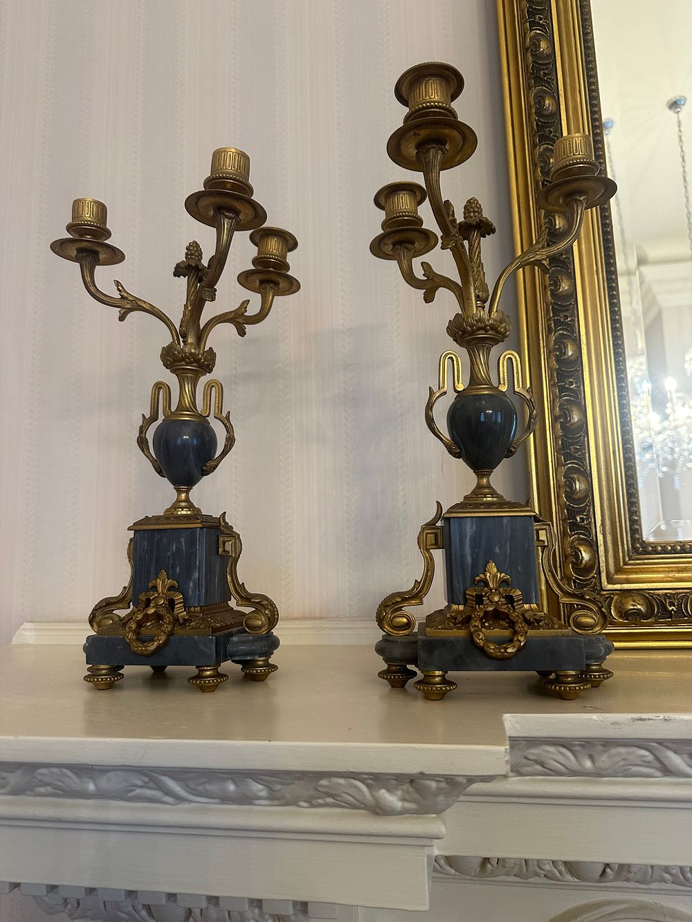 Lot 1417: A Gilt Bronze and Marble Three-Piece Clock Garniture, Late 19th/Early 20th Century