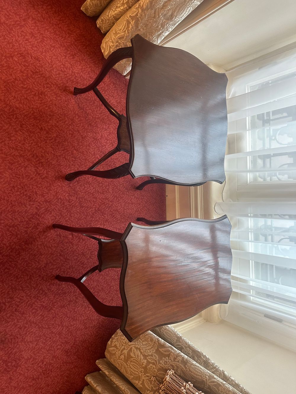 Lot 1418: A Pair of Early 20th Century Mahogany Serpentine-Top Side Tables
