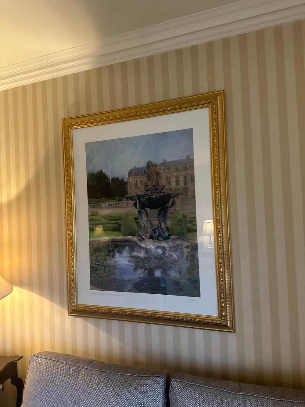 Lot 1450: A Framed Print by J Willis, 'The Fountain, Château de Vaux-le-Vicomte,' in an Ornate Giltwood Frame