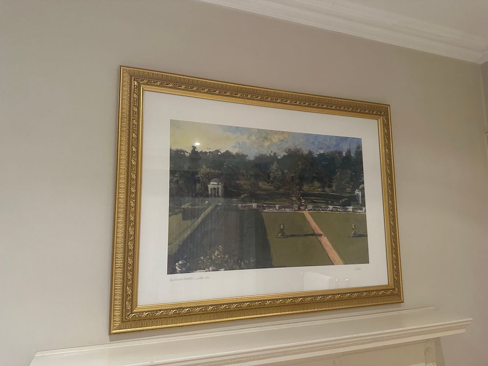 Lot 1473: An Impressionistic Style Framed Print of 'The Formal Gardens, Luton Hoo', Signed J. Willis