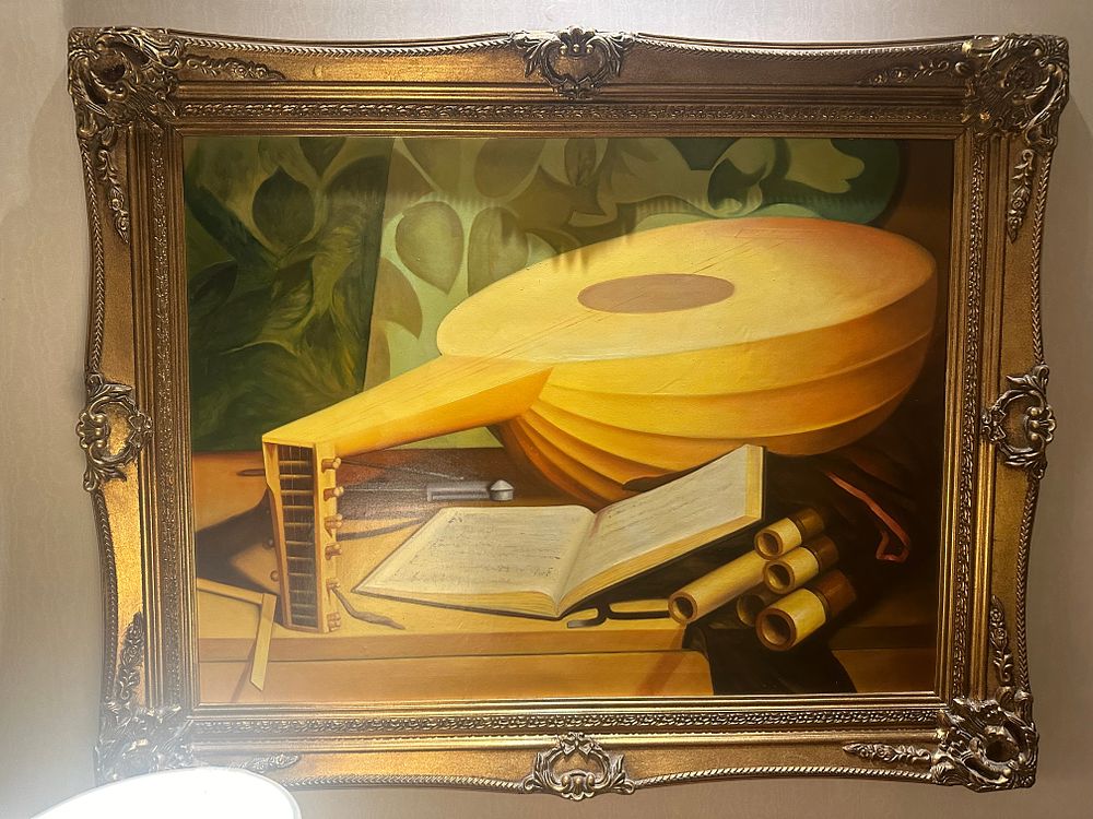 Lot 1518: Fernando Botero (Colombian, b. 1932), Still Life with Lute and Book, 130 x 100cm