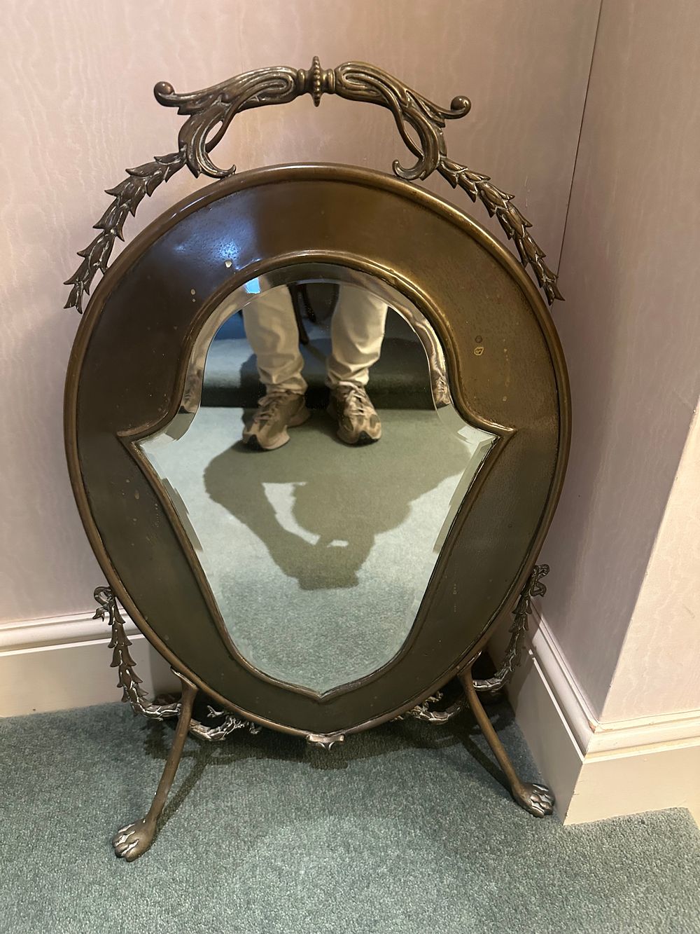 Lot 1523: Antique French Louis XV Style Brass Standing Mirror