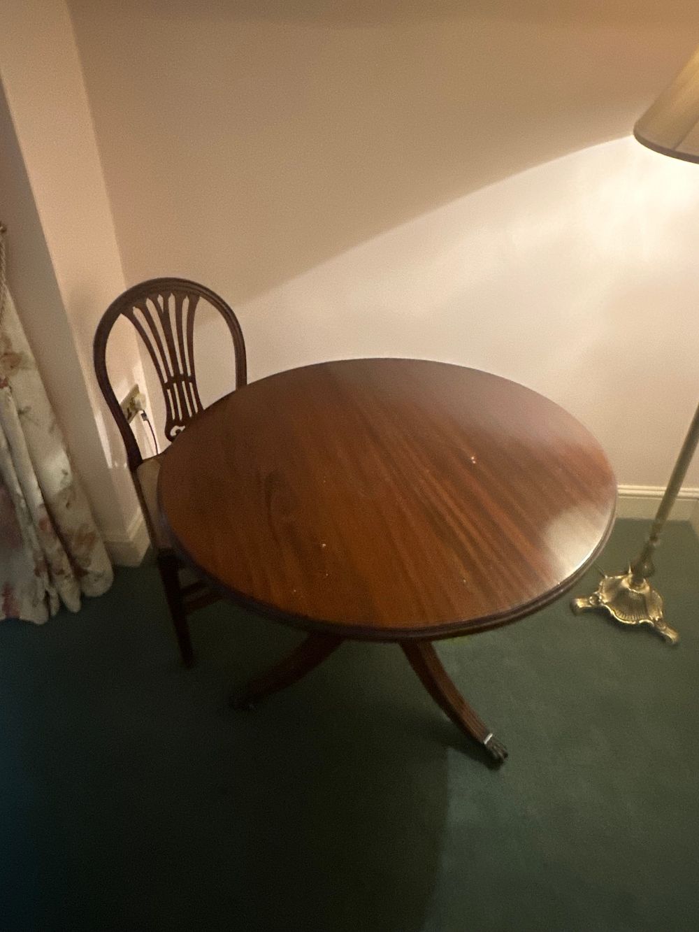 Lot 1534: A Mixed Lot of Dark Stained Hardwood Furniture, Comprising a Dining Table, Two Side Tables, and a Chair
