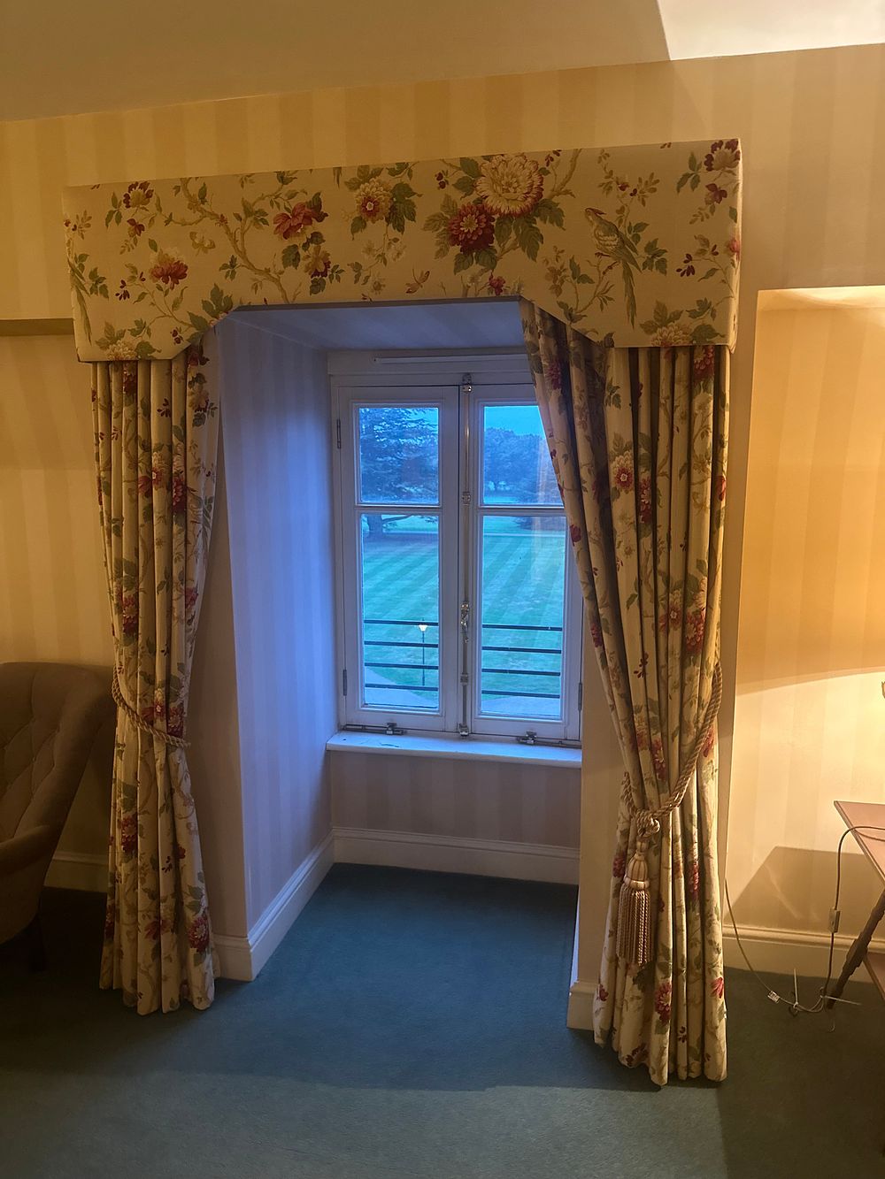 Lot 1564: Two Pairs of Chinoiserie Style Floral and Bird Drapery Panels, with Matching Pelmet and Tie-backs
