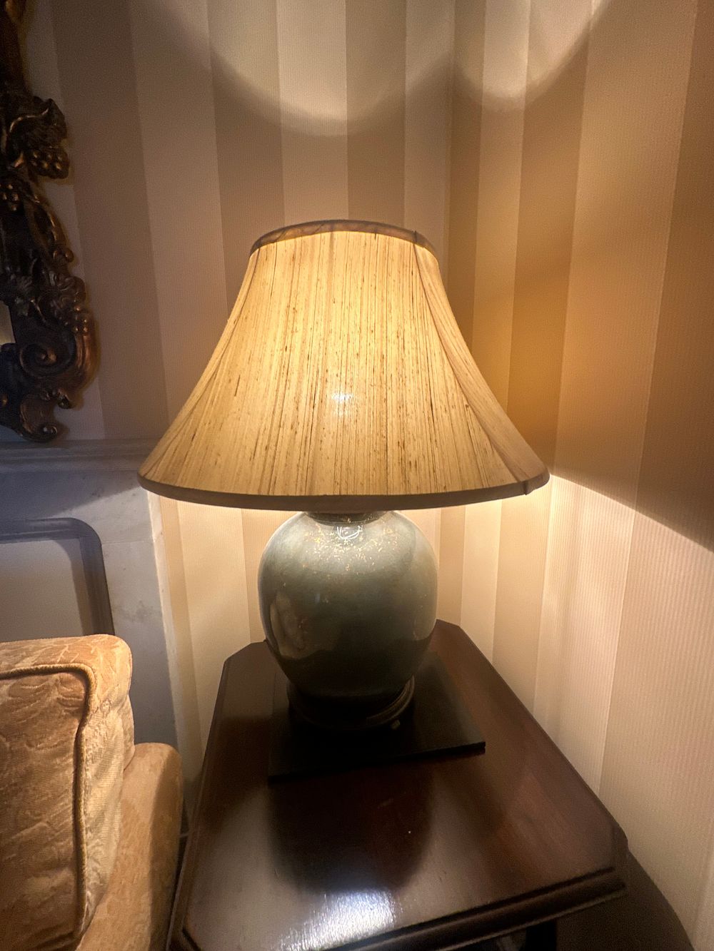 Lot 1574: A Glazed Ceramic Table Lamp with Fabric Shade