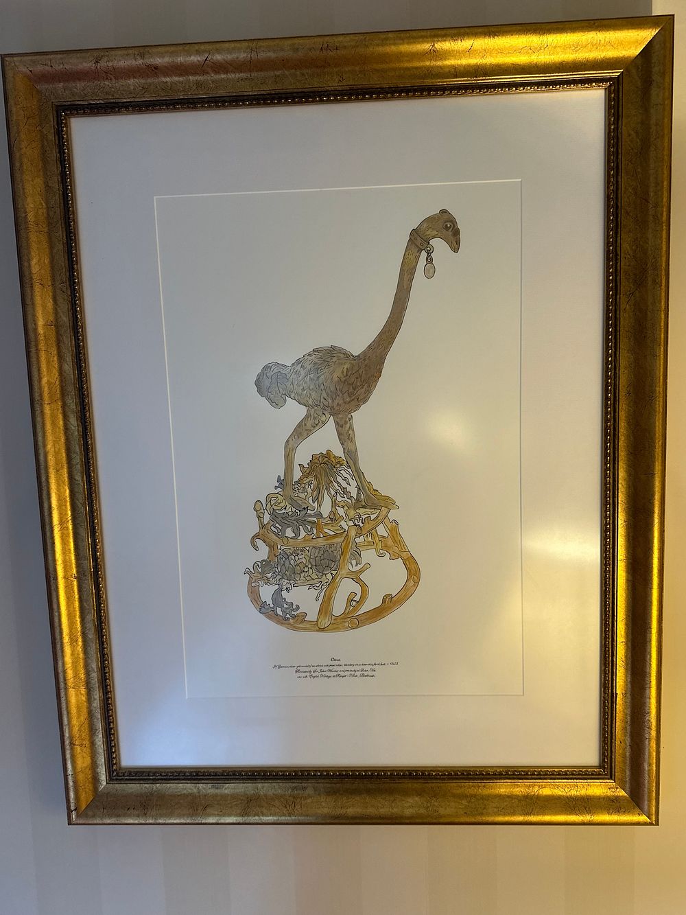 Lot 1606: Modern Framed Print Depicting a 16th Century German Ostrich Ornament