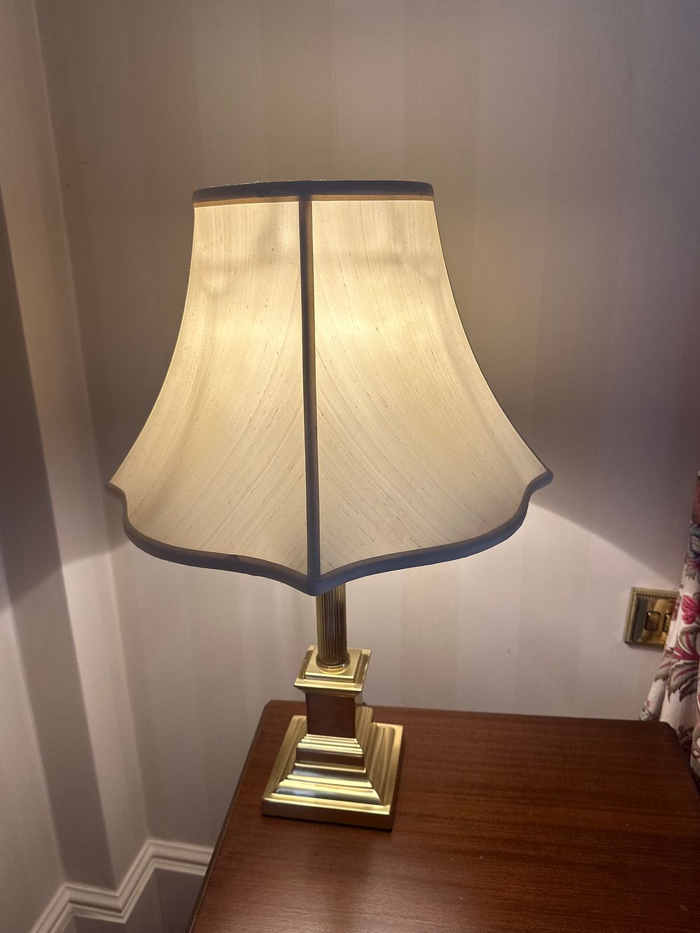 Lot 1615: A Pair of Neoclassic Style Brass Column Table Lamps, circa 1970s-1980s