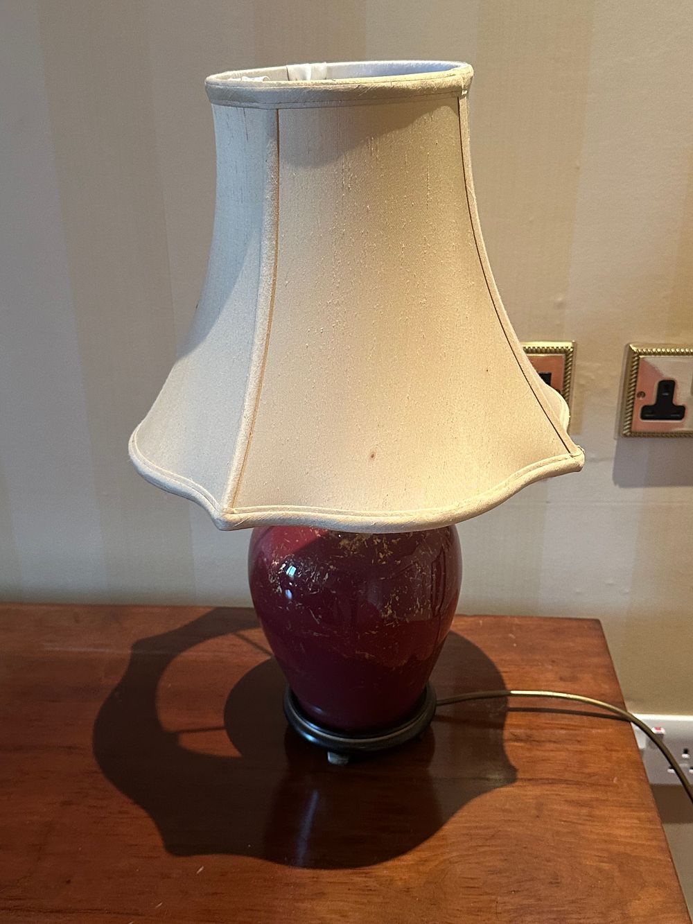 Lot 1640: A Chinoiserie Oxblood Red Sang De Boeuf Ceramic Table Lamp, circa 1960s