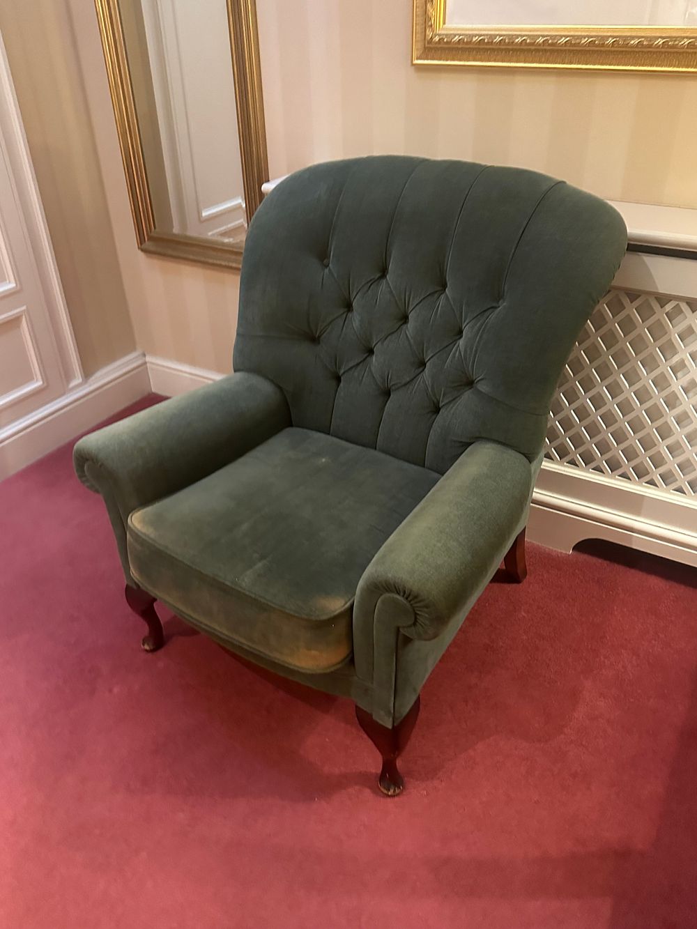 Lot 1680: A Late 19th/Early 20th Century Green Velvet Button-Tufted Armchair