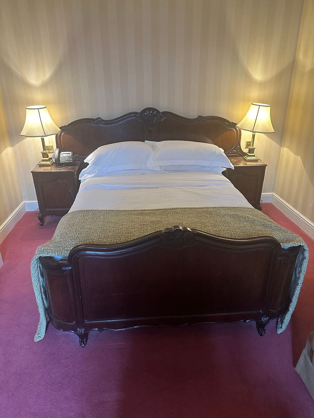 Lot 1684: A Rococo Revival Dark-Stained Hardwood 150 x 200cm Bed Frame with Built-in Side Tables