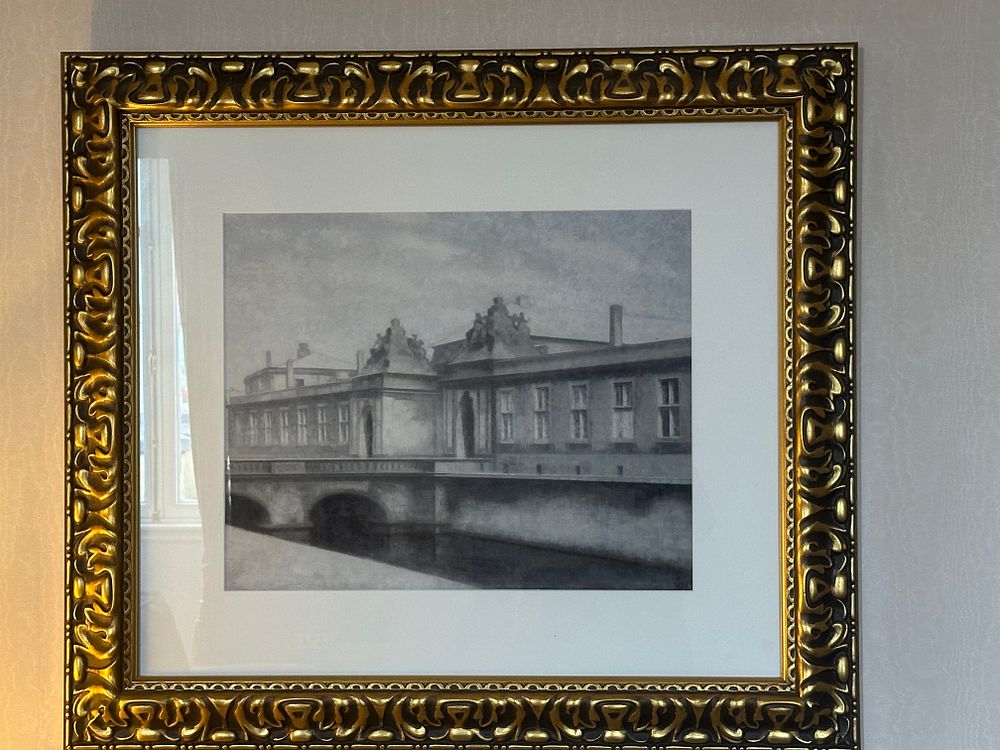 Lot 1713: Two Framed Prints: Copenhagen's Marmorbroen and an Interior Scene