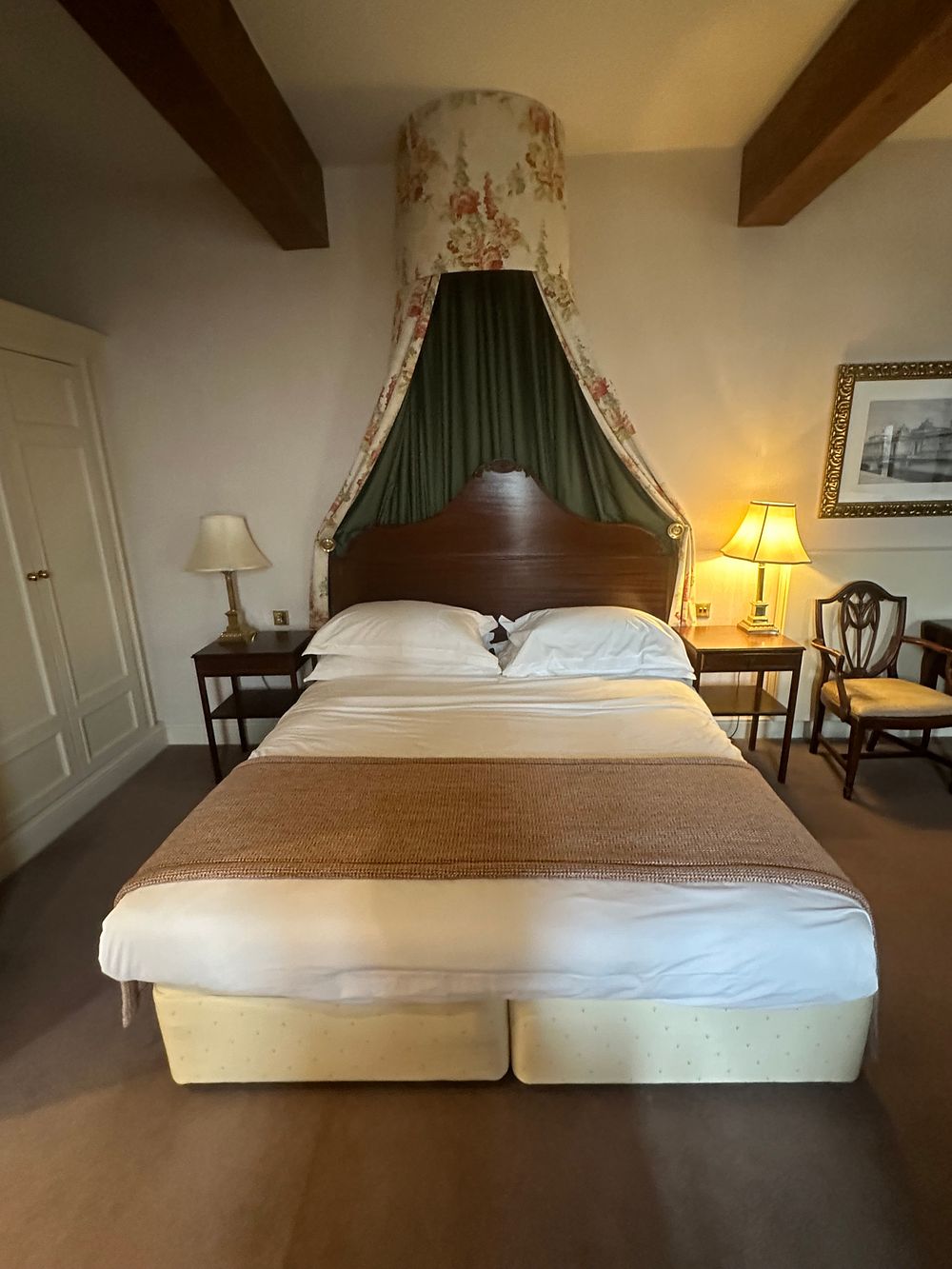 Lot 1724: A Hand-Carved Mango Wood Headboard and Canopy Bed Ensemble, 180 x 200cm