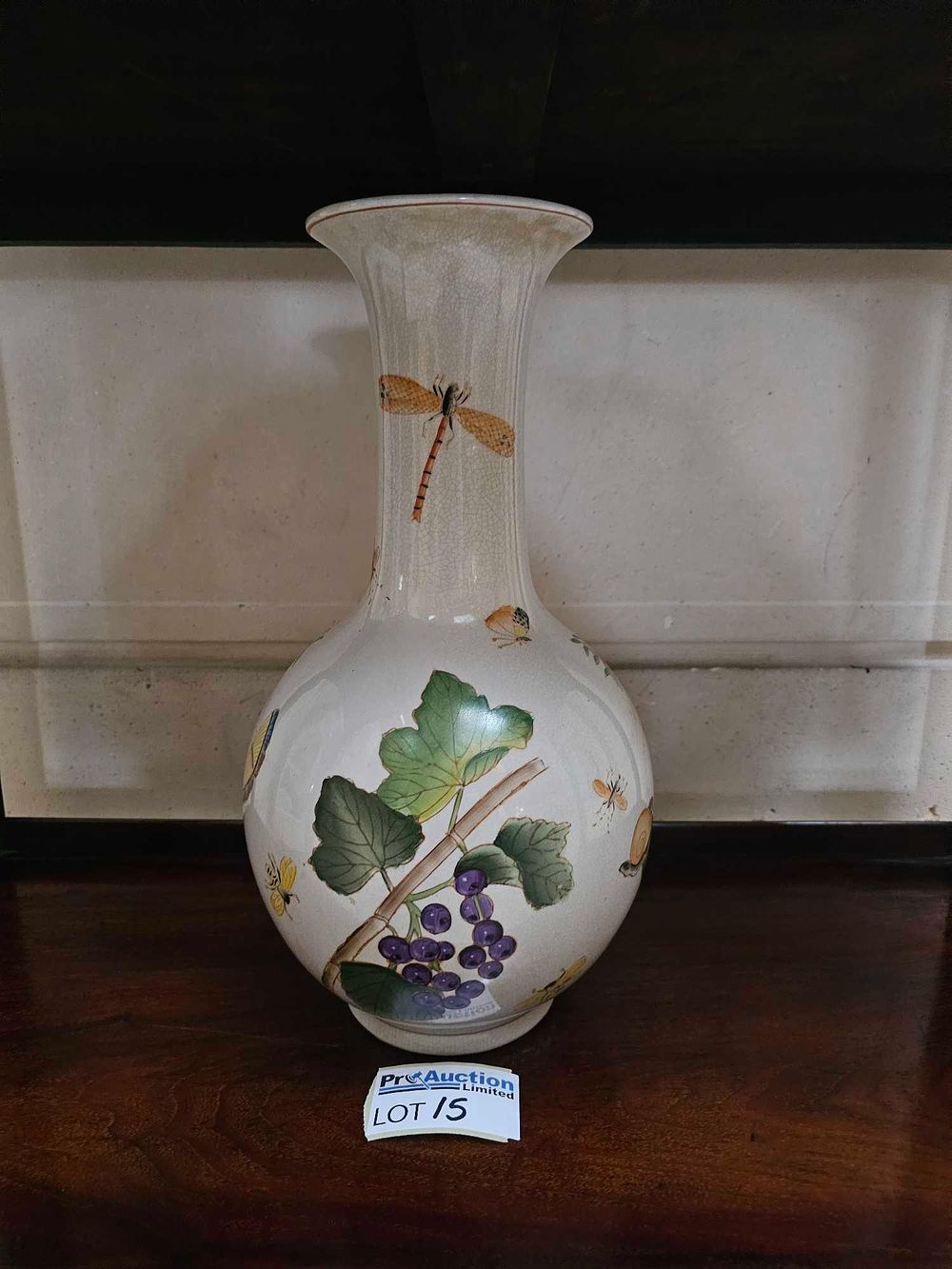 Lot 15: Herend, Hungary Porcelain Vase, Decorated with Grapes, Dragonfly, and Butterflies