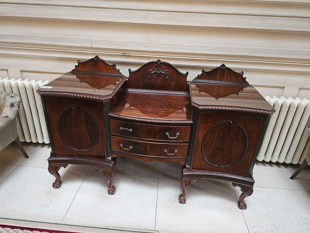 Lot 21: Romweber Chippendale Flame Mahogany Sideboard Buffet, circa 1920s