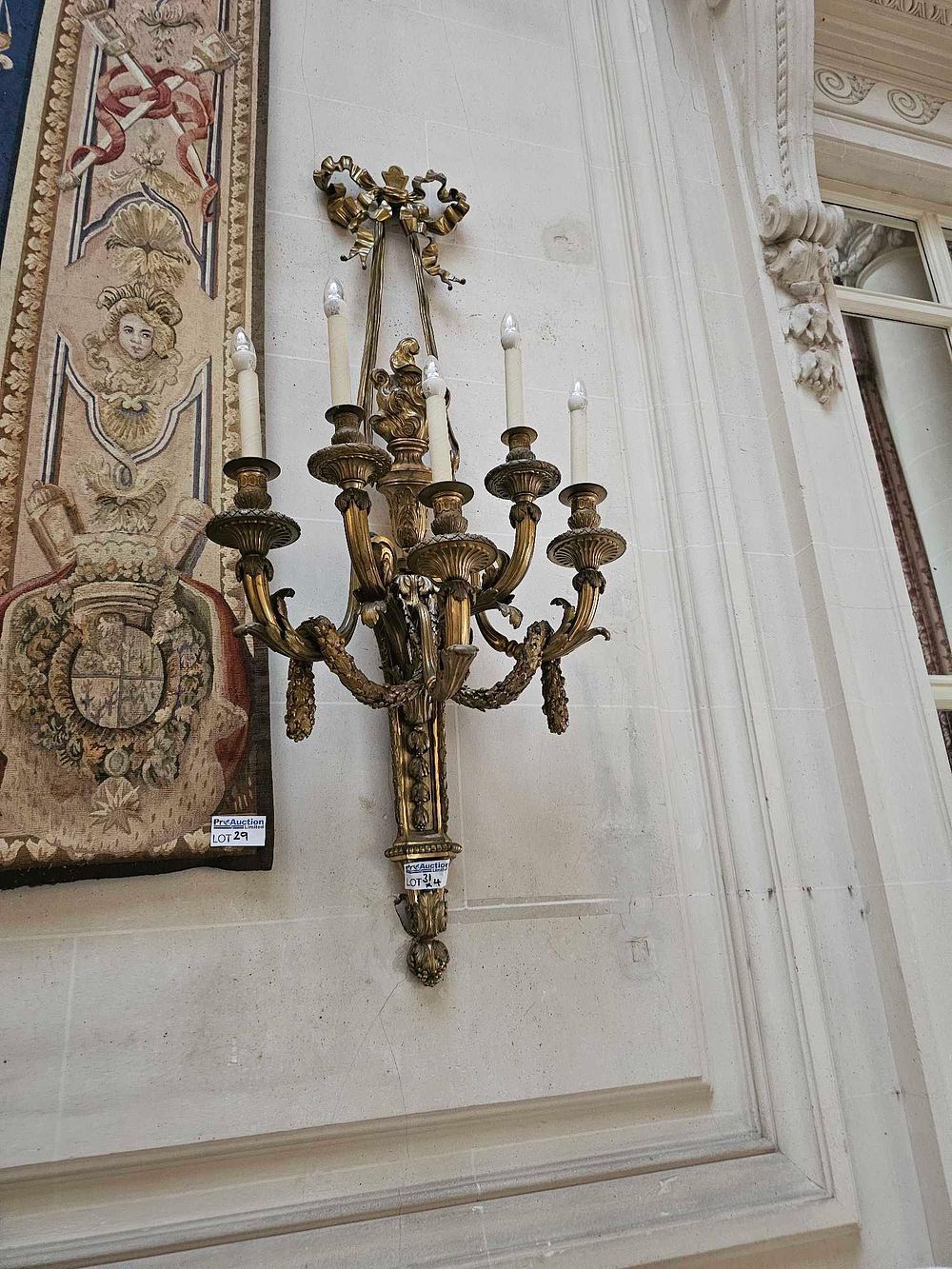 Lot 31: 19th Century Louis XVI Style Gilt Bronze Five-Light Wall Sconce