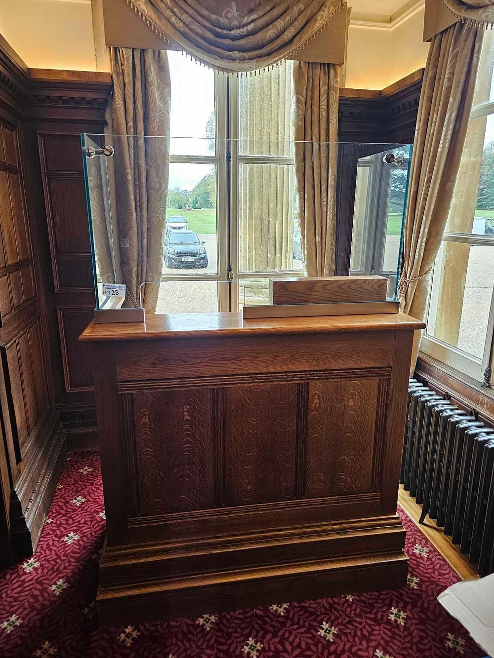 Lot 35: An Antique Oak Reception Counter with Modern Protective Barrier, Late 19th/Early 20th Century