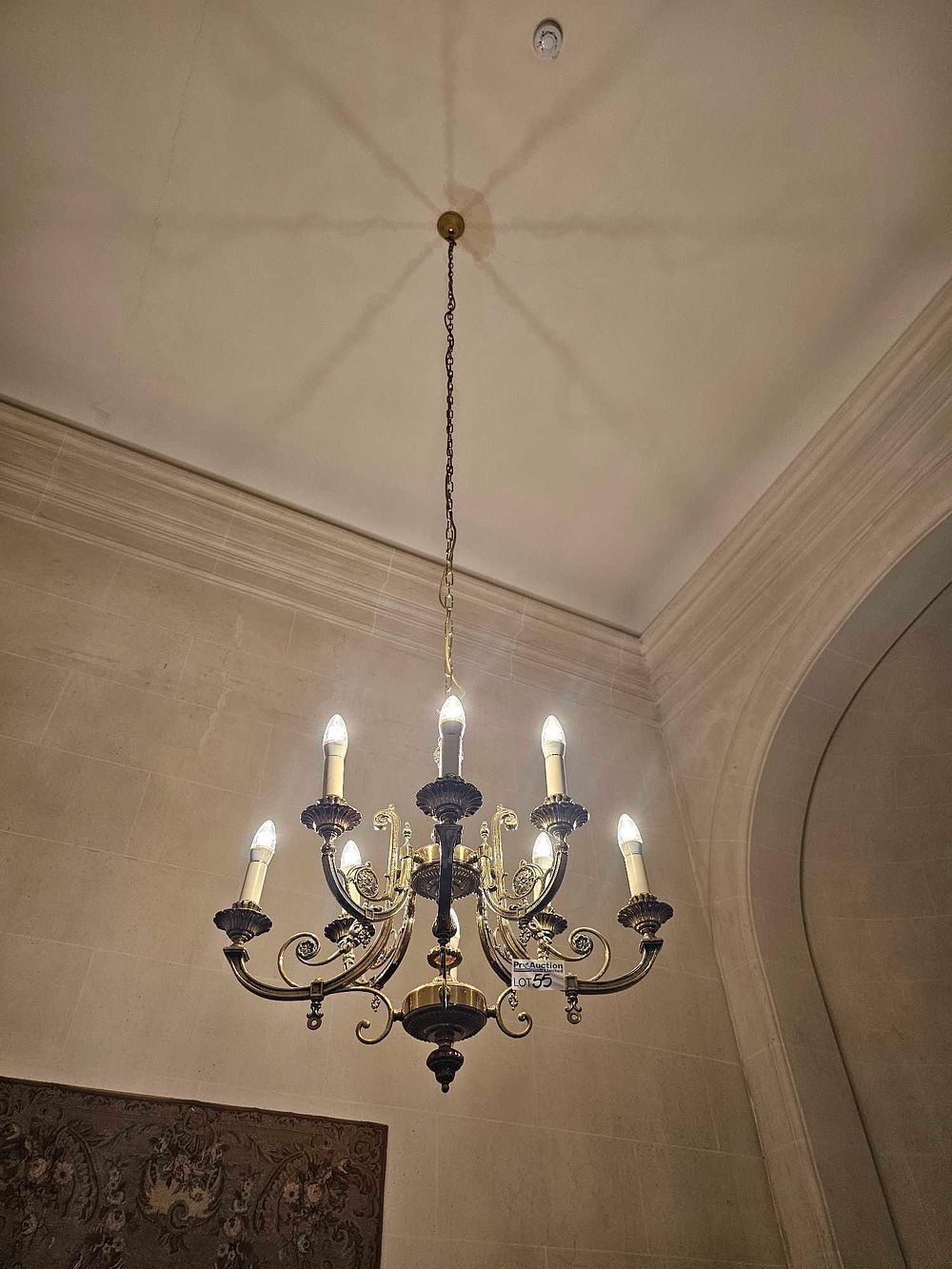 Lot 55: A Six-Arm Baroque/Rococo Revival Style Brass Chandelier